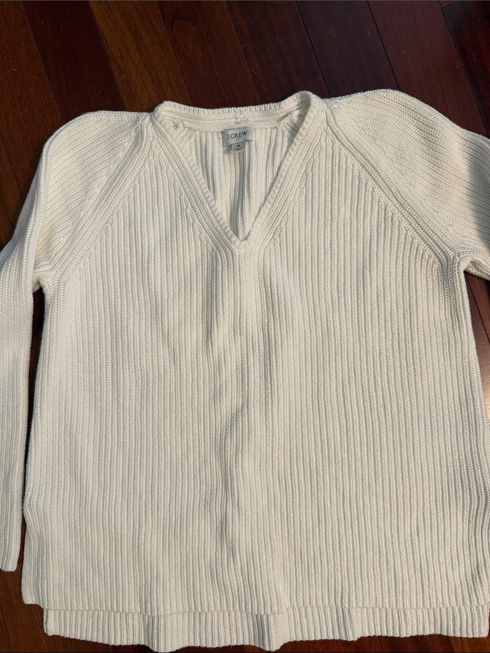 J. Crew Women’s White V-Neck Ribbed Knit Sweater Great for Spring Medium